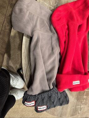 Hunter Gray and Red Fleece Beanie Duo